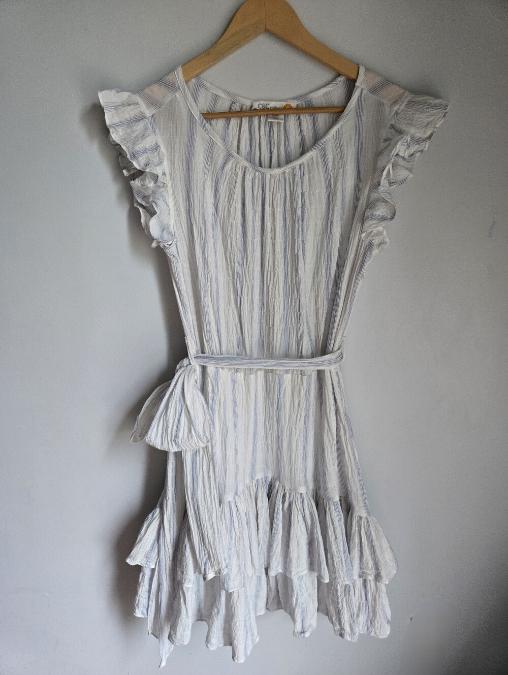 C&C CALIFORNIA White and Blue Striped Cotton Dress